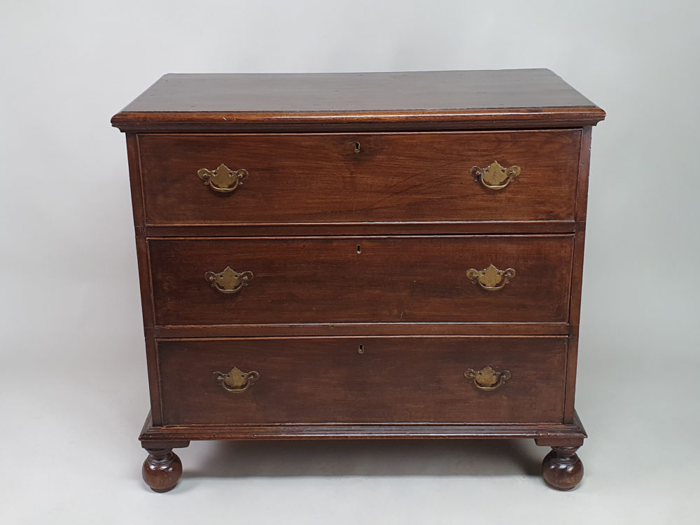 Early English antique oak Chest of Drawers on bun feet