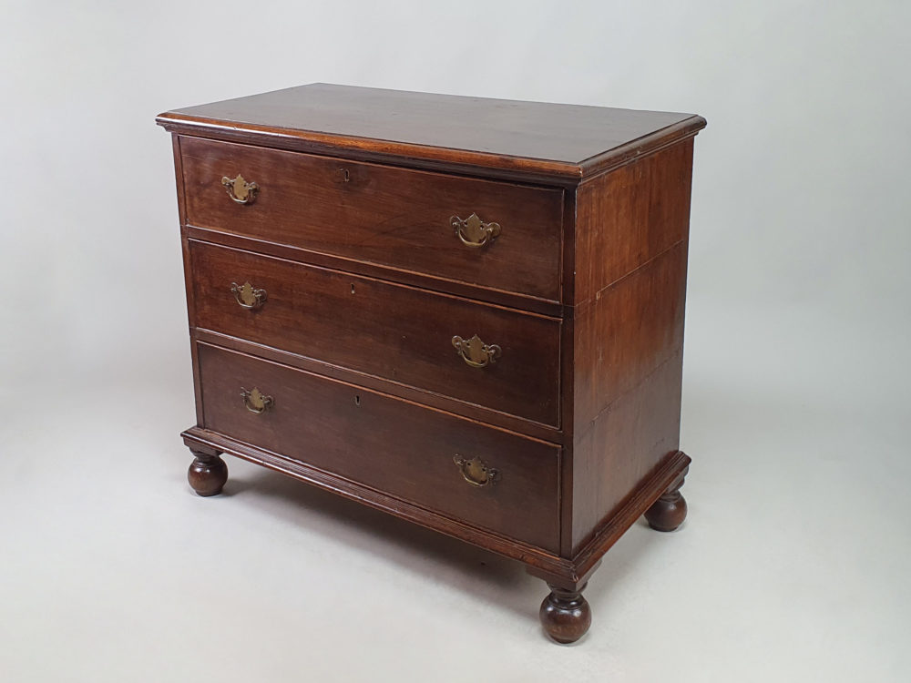 Early English antique oak Chest of Drawers on bun feet