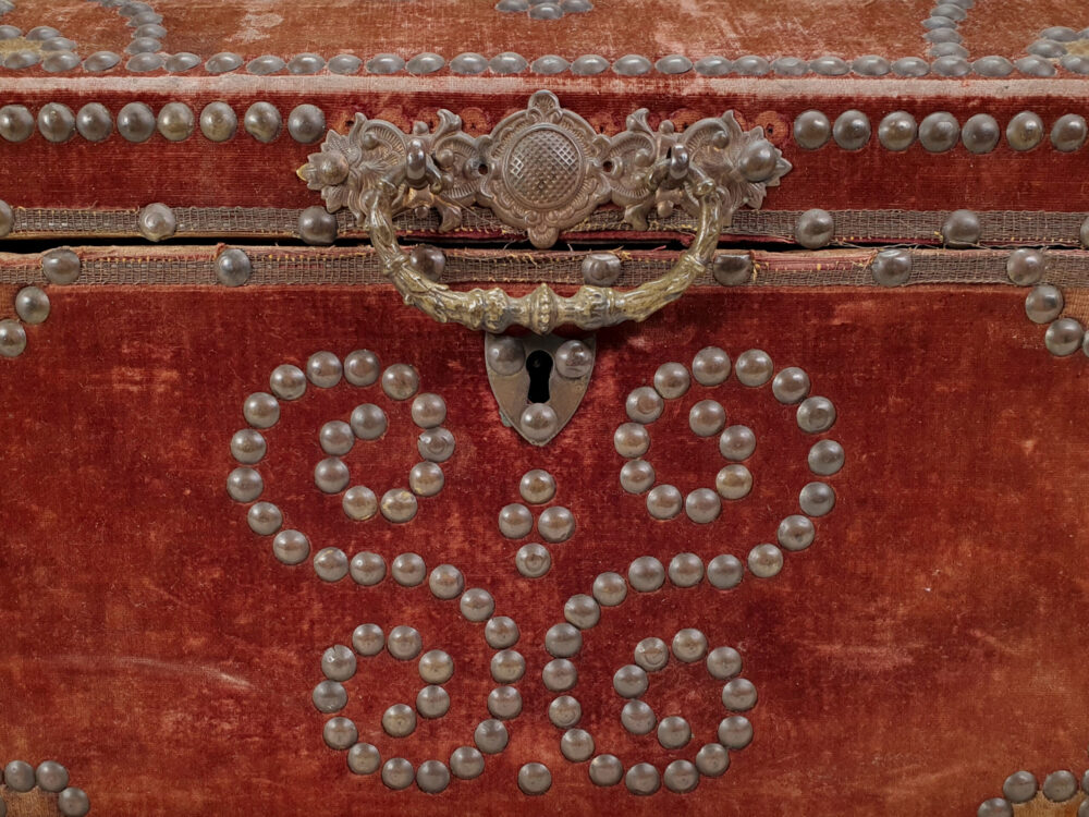 Early French 19th century decorative antique velvet domed Casket Box or Coffret