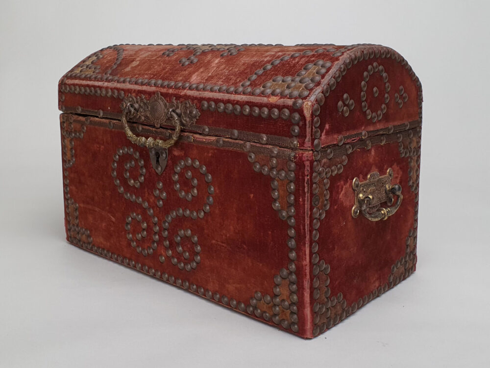 Early French 19th century decorative antique velvet domed Casket Box or Coffret