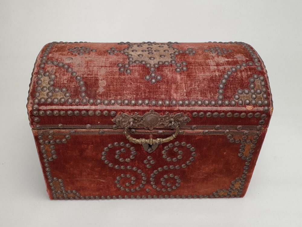 Early French 19th century decorative antique velvet domed Casket Box or Coffret