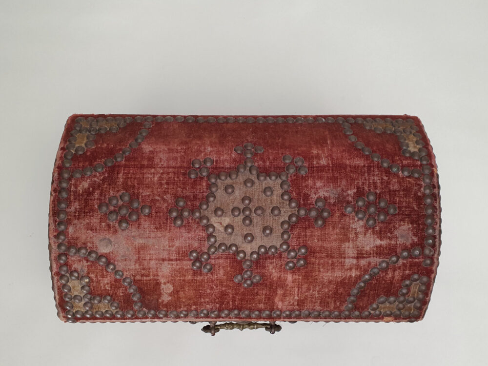Early French 19th century decorative antique velvet domed Casket Box or Coffret