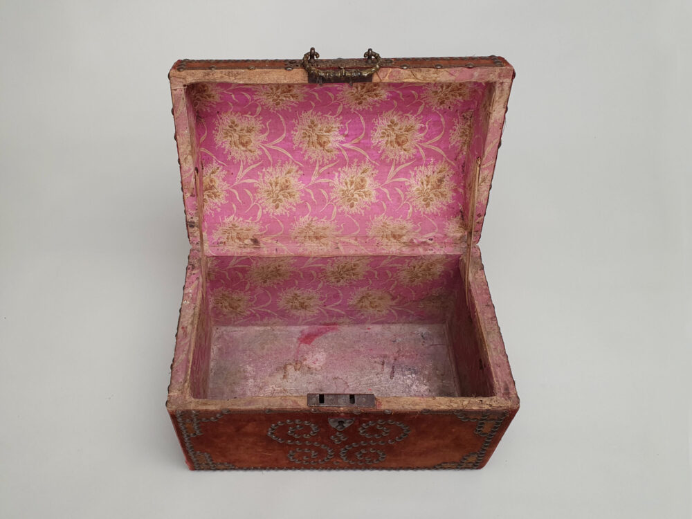 Early French 19th century decorative antique velvet domed Casket Box or Coffret