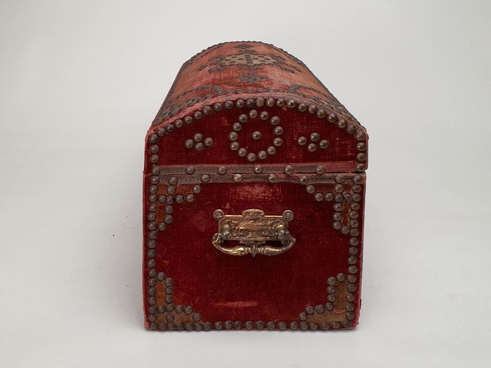 Early French 19th century decorative antique velvet domed Casket Box or Coffret