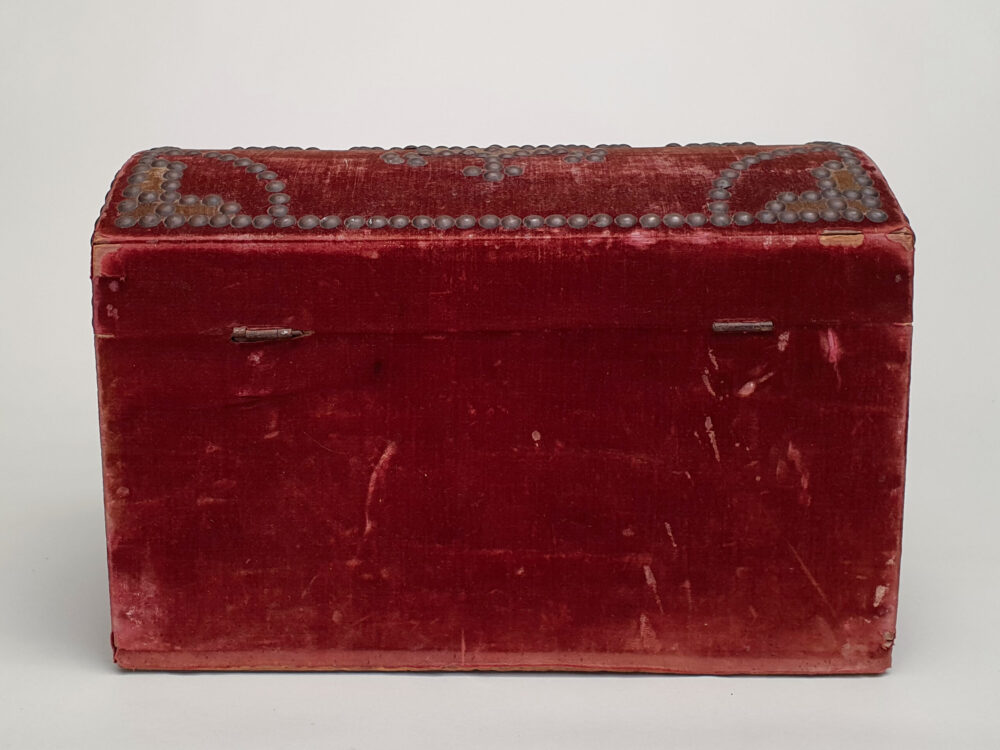 Early French 19th century decorative antique velvet domed Casket Box or Coffret