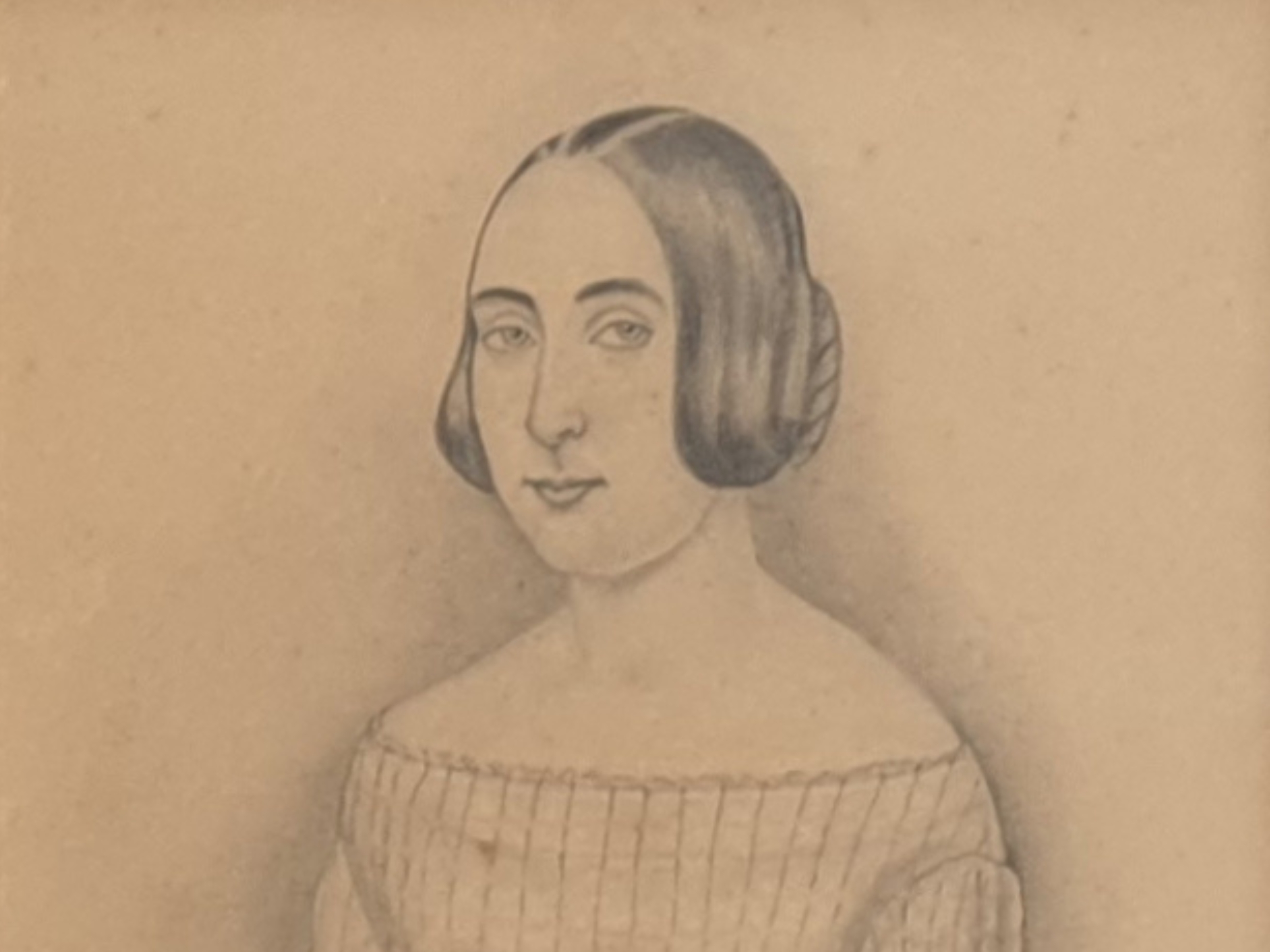 French antique drawing of young lady close up