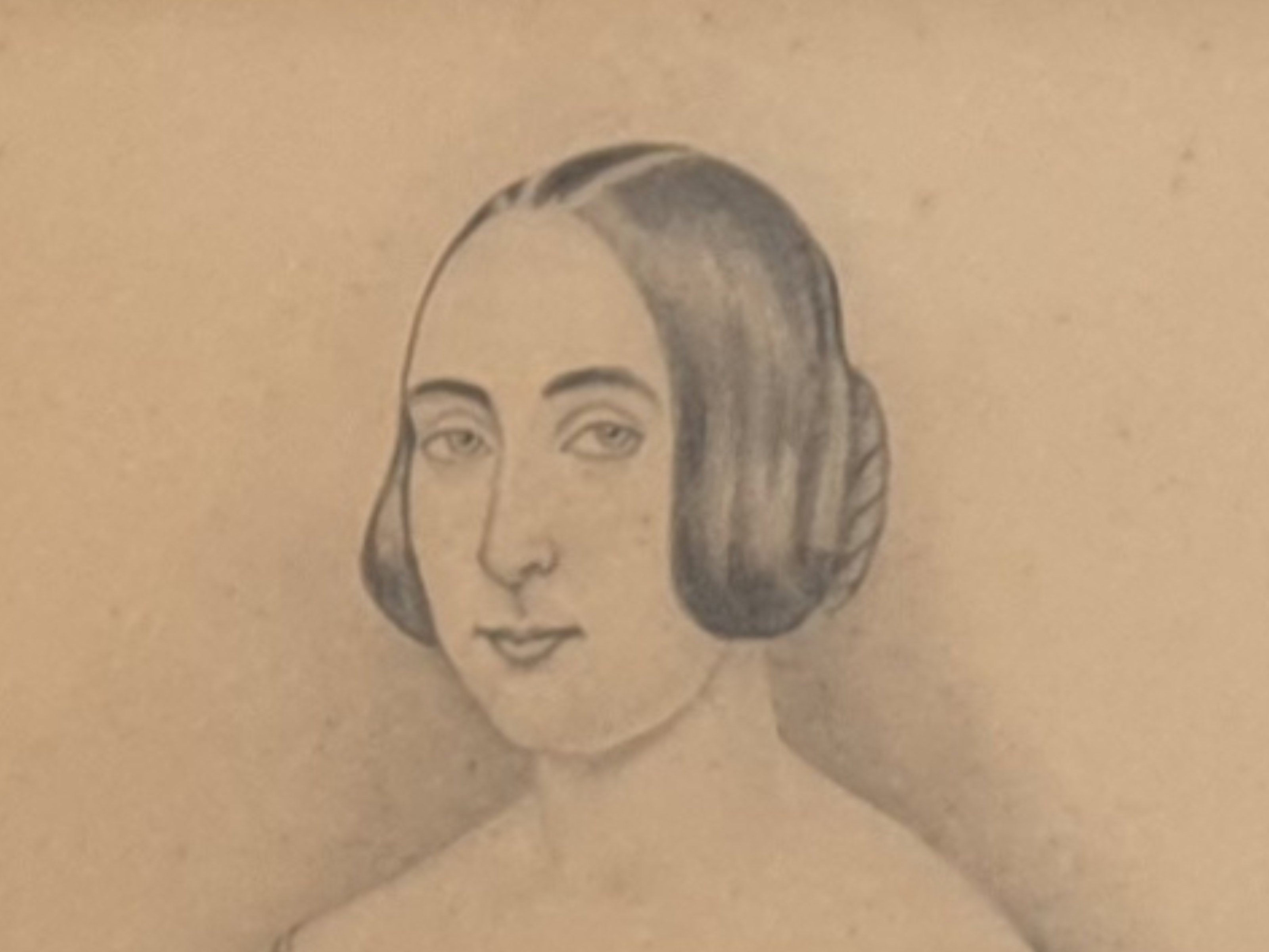 French antique drawing of young lady big close up