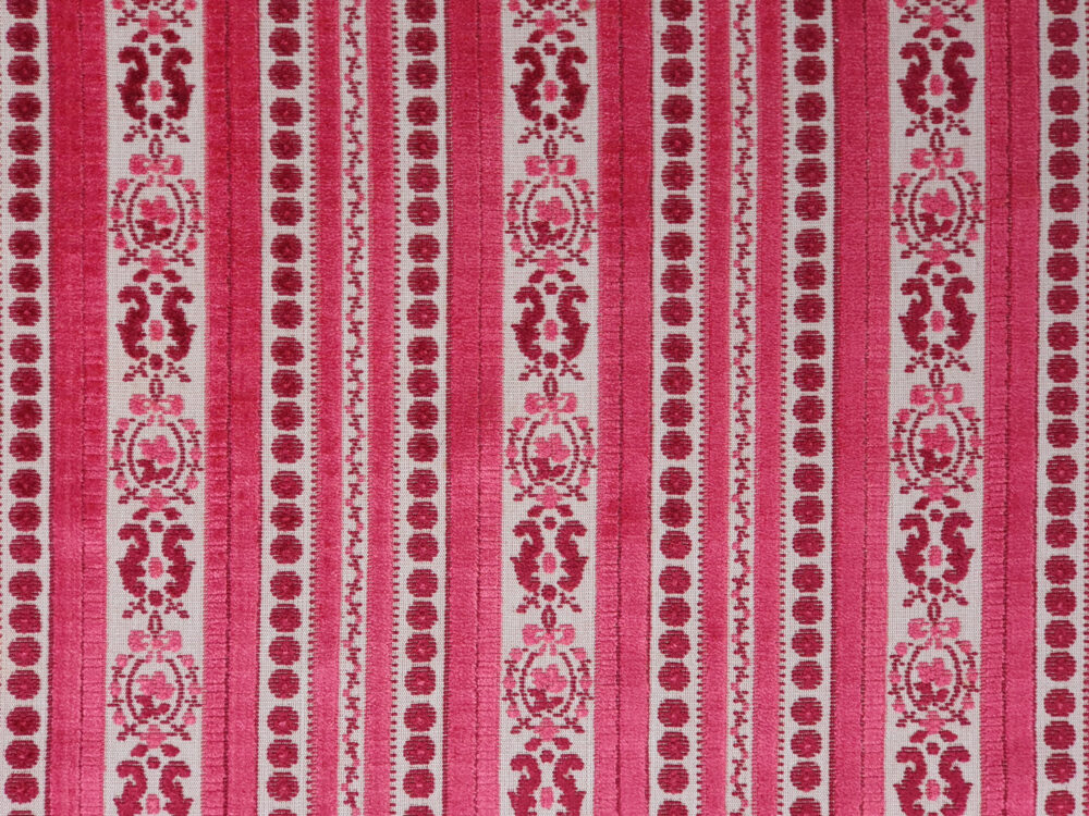 French antique Fabric in cerise vertical floral stripe