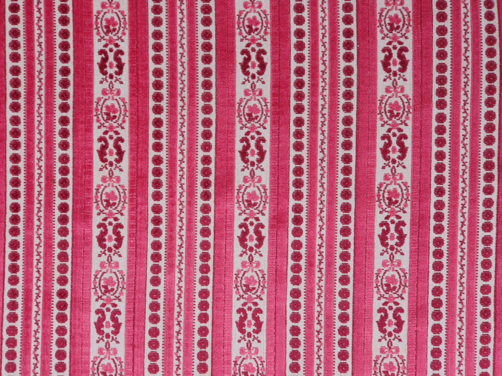 French antique Fabric in cerise vertical floral stripe