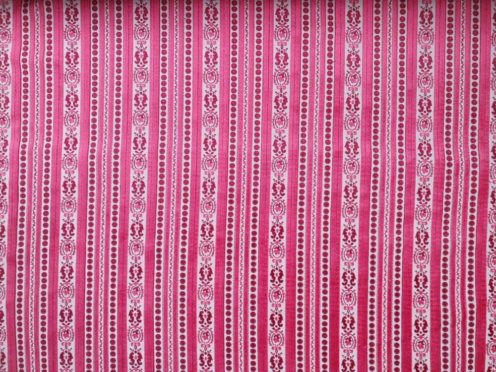 French antique Fabric in cerise vertical floral stripe