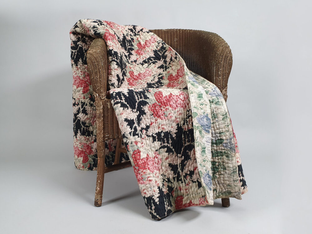 French handstitched reversible Boutis antique quilt