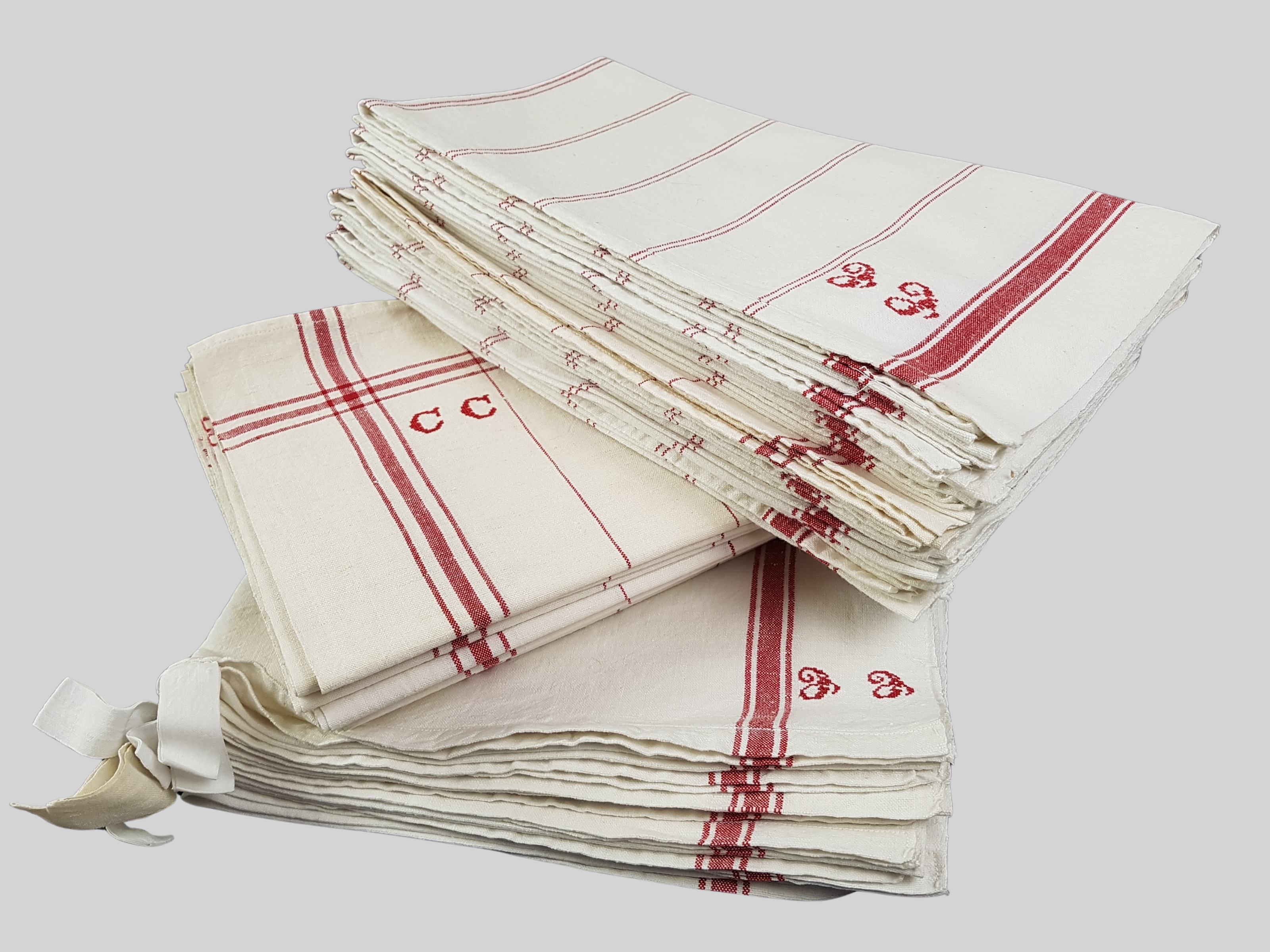French linen cream monogrammed Tea Towels