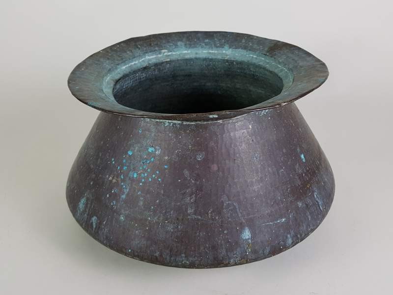 Hand beaten Copper Display Bowl with good verdigris