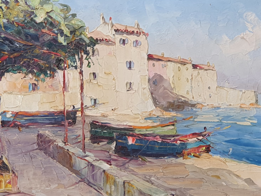 Landscape mid century oil Painting - a Mediterranean Scene