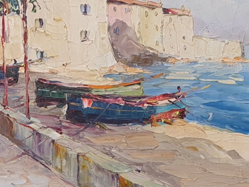 Landscape mid century oil Painting - a Mediterranean Scene