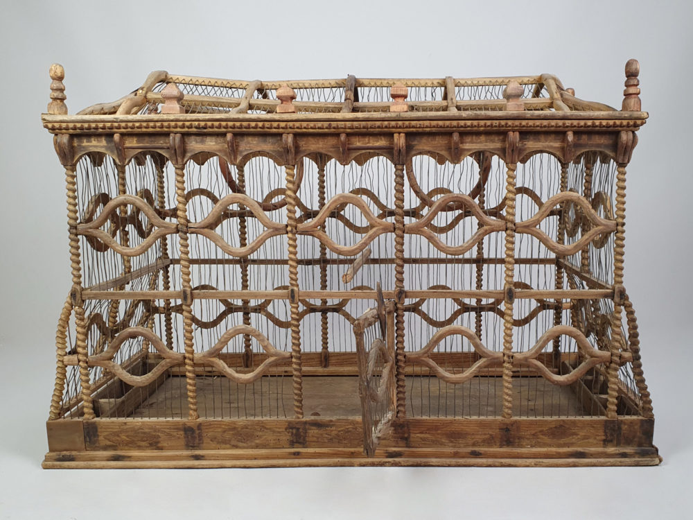 Large 19th century hand carved wooden Bird Cage