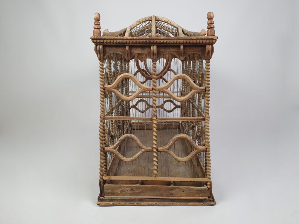 Large 19th century hand carved wooden Bird Cage