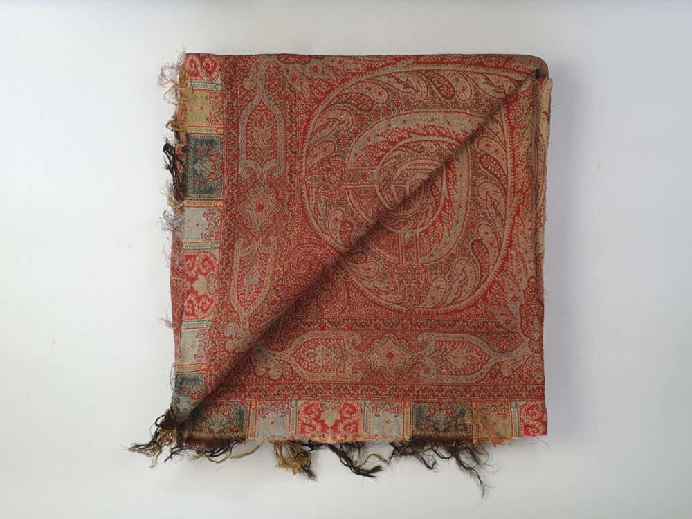 Large antique Victorian Paisley woollen piano Shawl