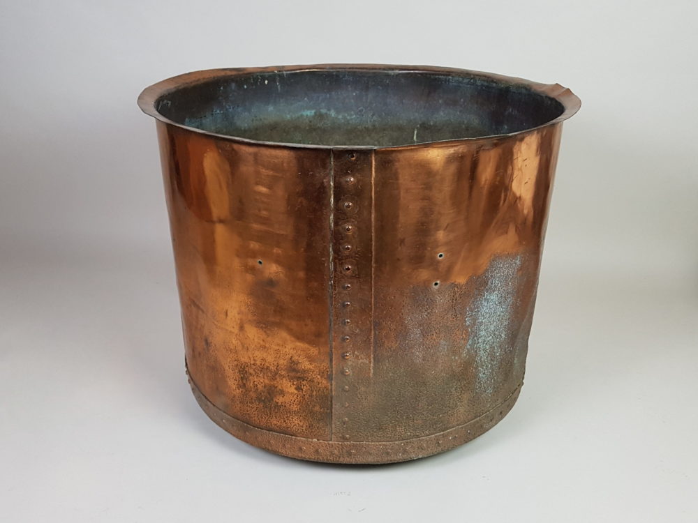 Large antique English riveted copper Log Basket or Planter