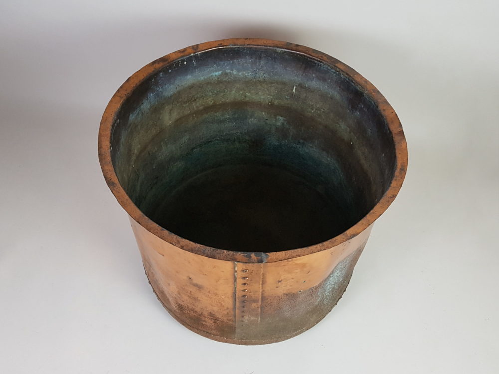 Large antique English riveted copper Log Basket or Planter