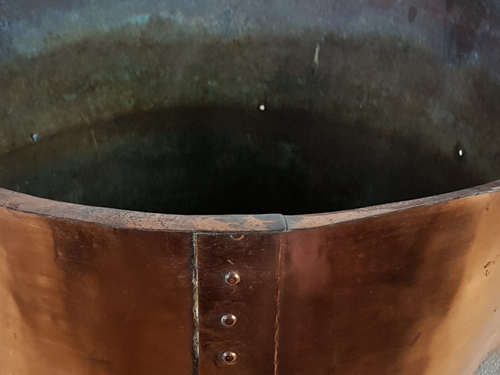 Large antique English riveted copper Log Basket or Planter