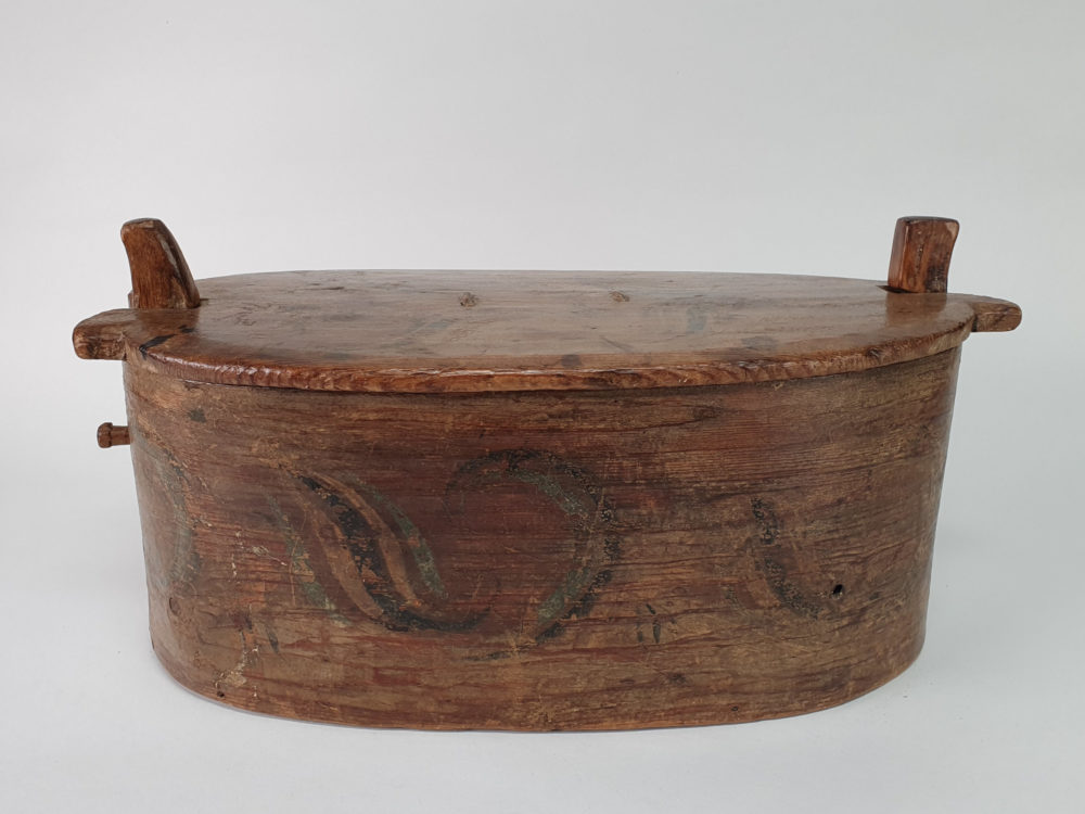Large antique folk art tine or svapask Wooden Box