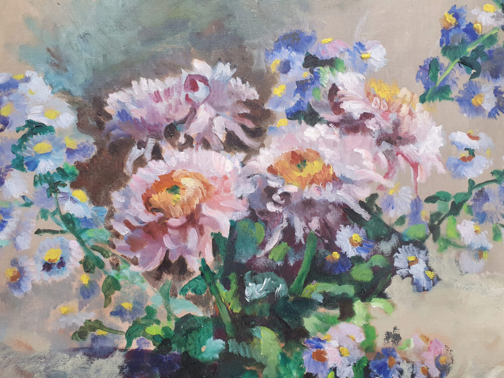 Large antique oil painting - a vibrant Floral Still Life