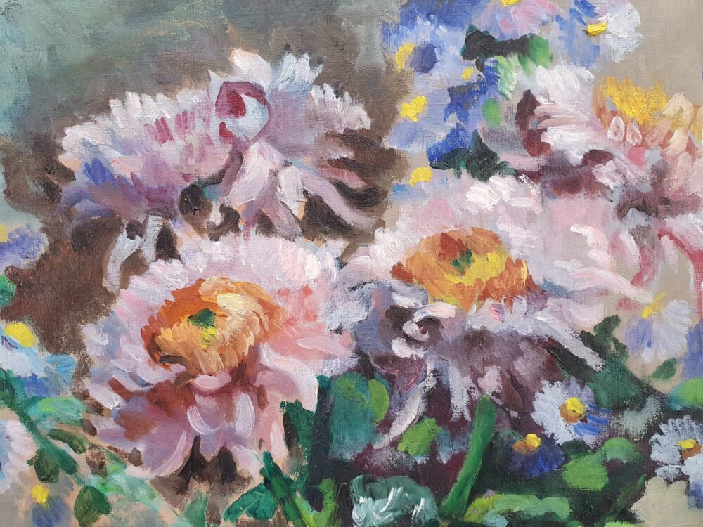 Large antique oil painting - a vibrant Floral Still Life
