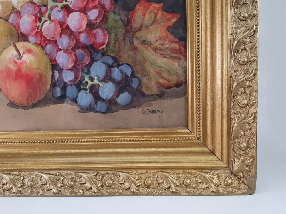 Large antique watercolour painting, Still Life of fruit, signed G Barbaro