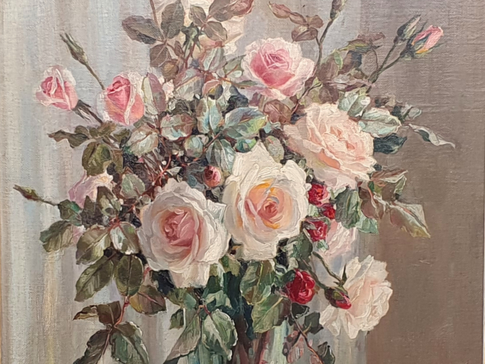 Large mid century oil Painting - floral Still Life by Afansy Nikolsky