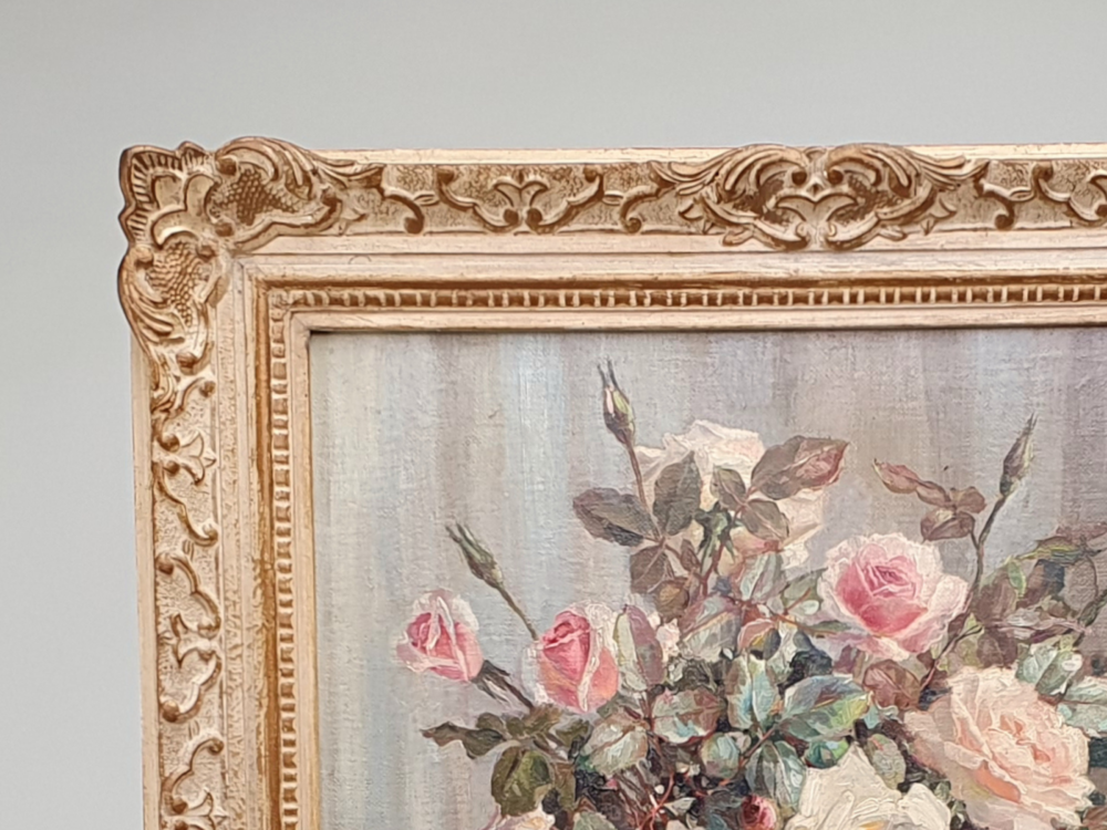 Large mid century oil Painting - floral Still Life by Afansy Nikolsky