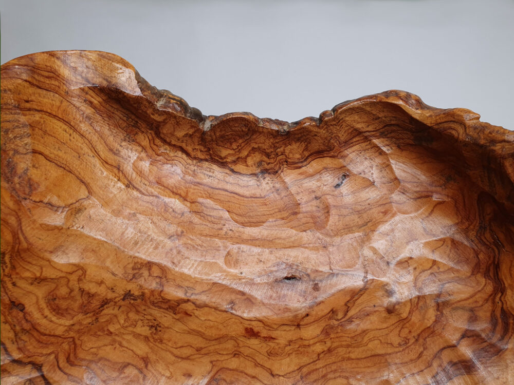 Large rustic antique hand carved burr or burl olive wood Bowl