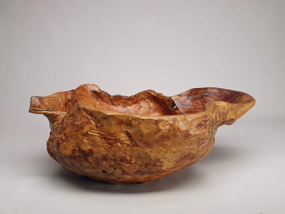 Large rustic antique hand carved burr or burl olive wood Bowl