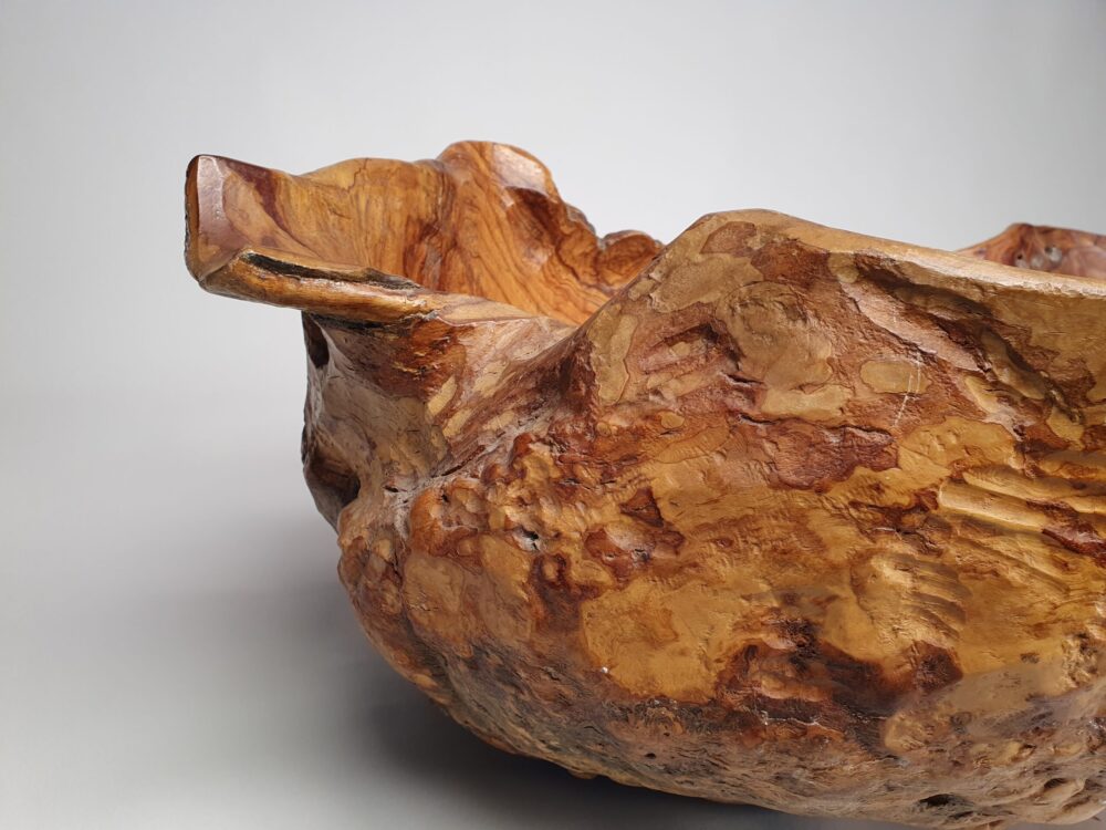 Large rustic antique hand carved burr or burl olive wood Bowl