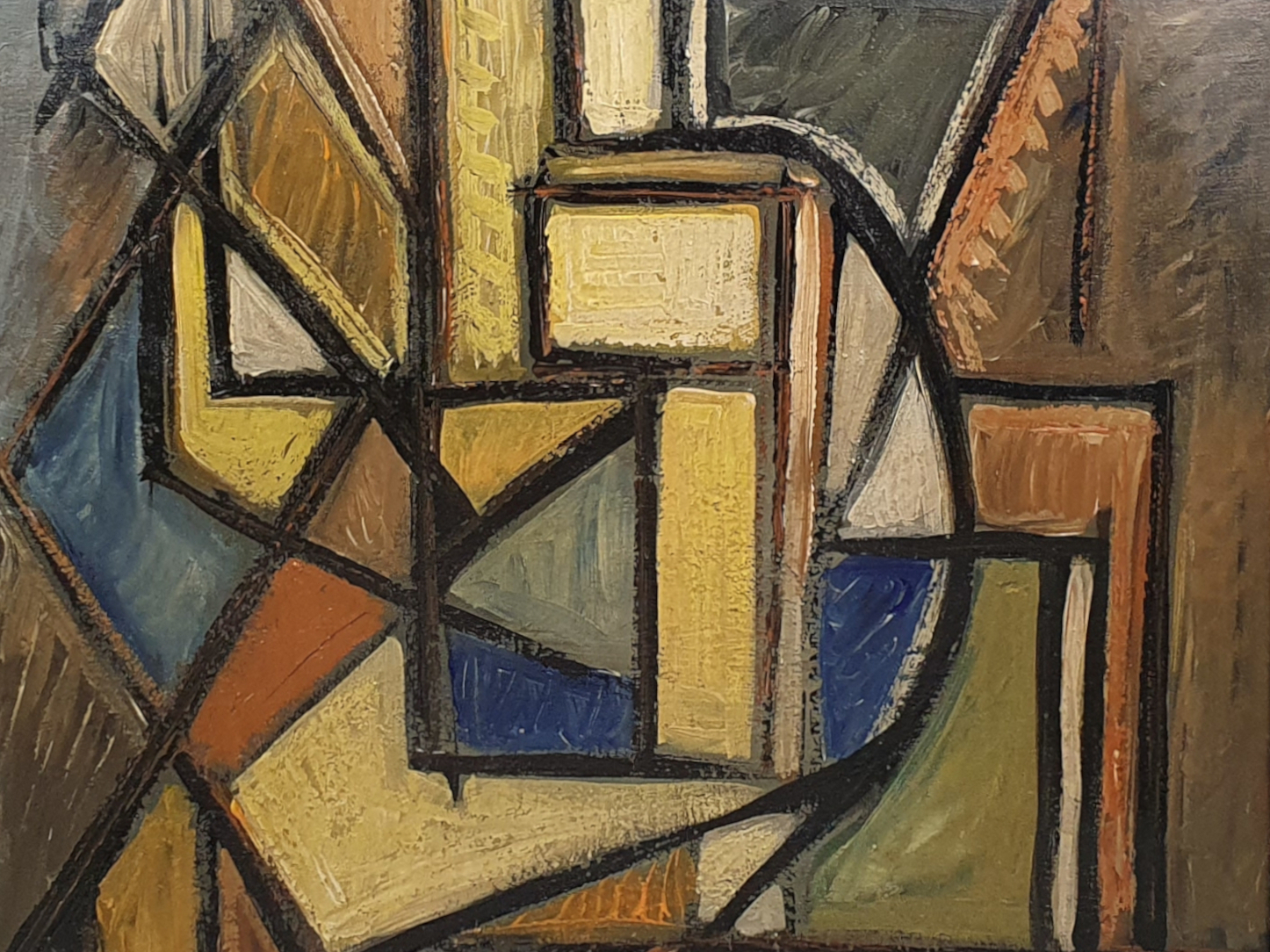 Mid century French cubist oil painting on canvas