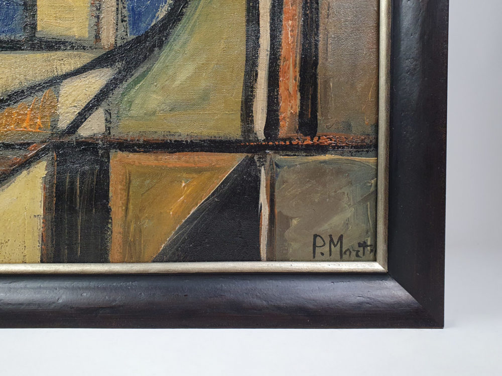 Mid century French cubist oil painting on canvas