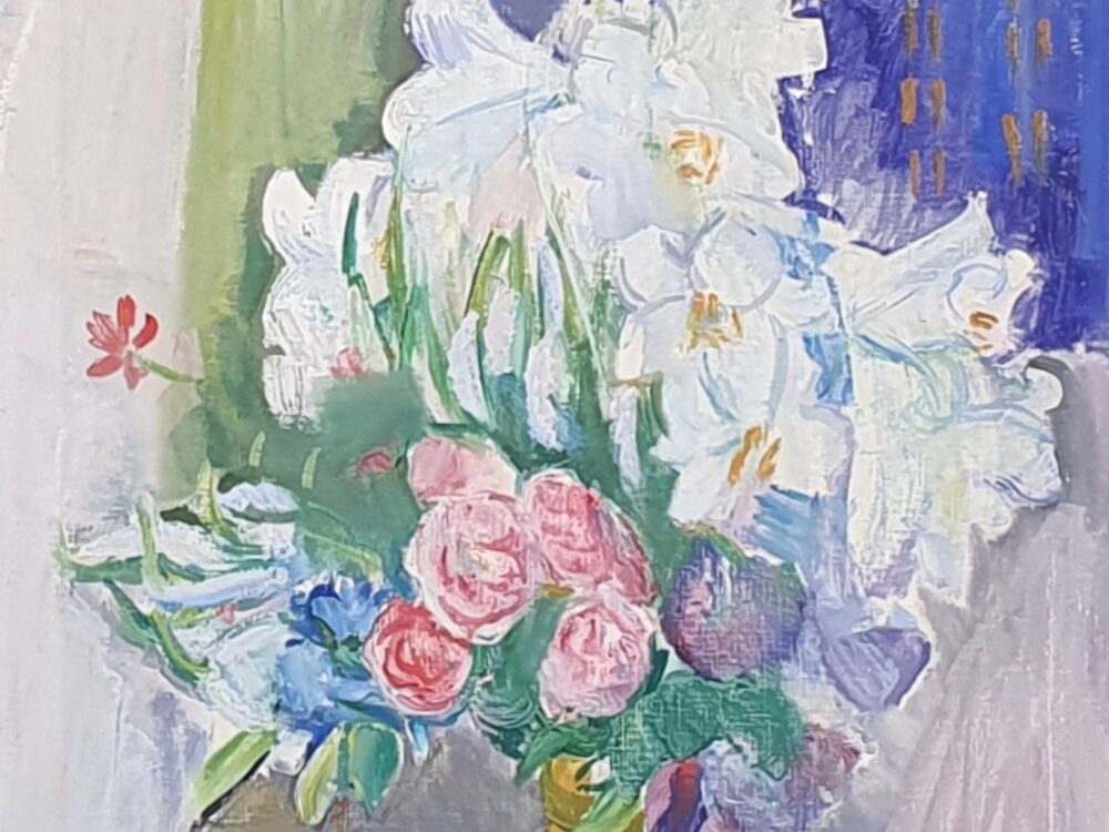 Mid century modern oil Painting - floral still life by Svante Bergh