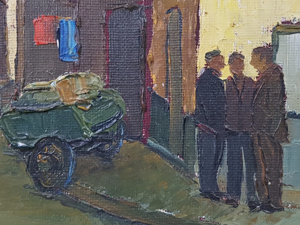 Mid century oil painting of a street in Paris