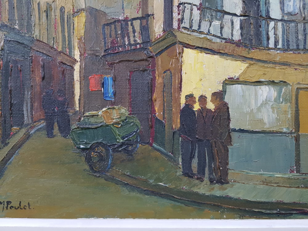 Mid century oil painting of a street in Paris