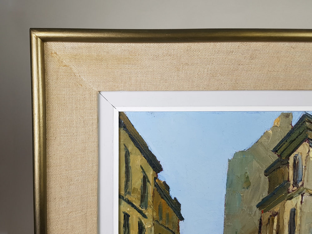 Mid century oil painting of a street in Paris