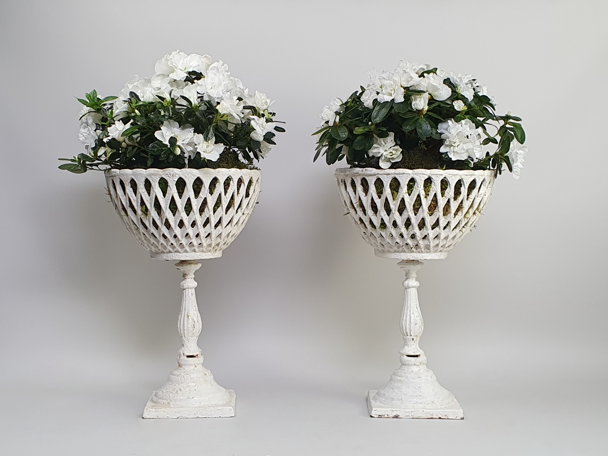 Pair of 19th century Lattice antique Garden Urns