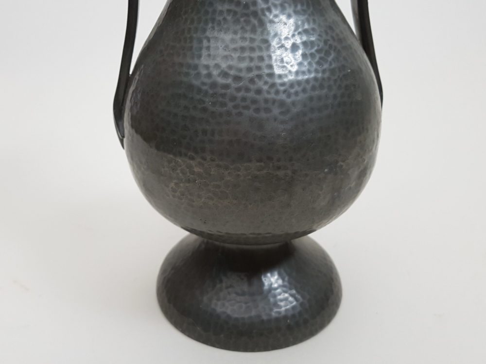 Pair of antique Art Deco beaten pewter tall decorative Vases