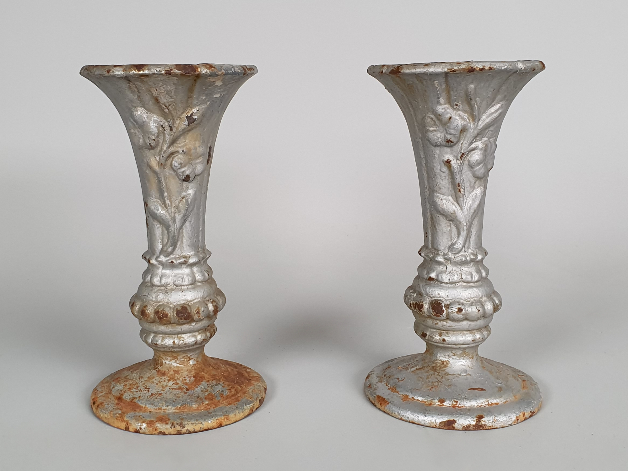 Pair of antique Art Deco cast iron Cemetery Vases or Garden Planters
