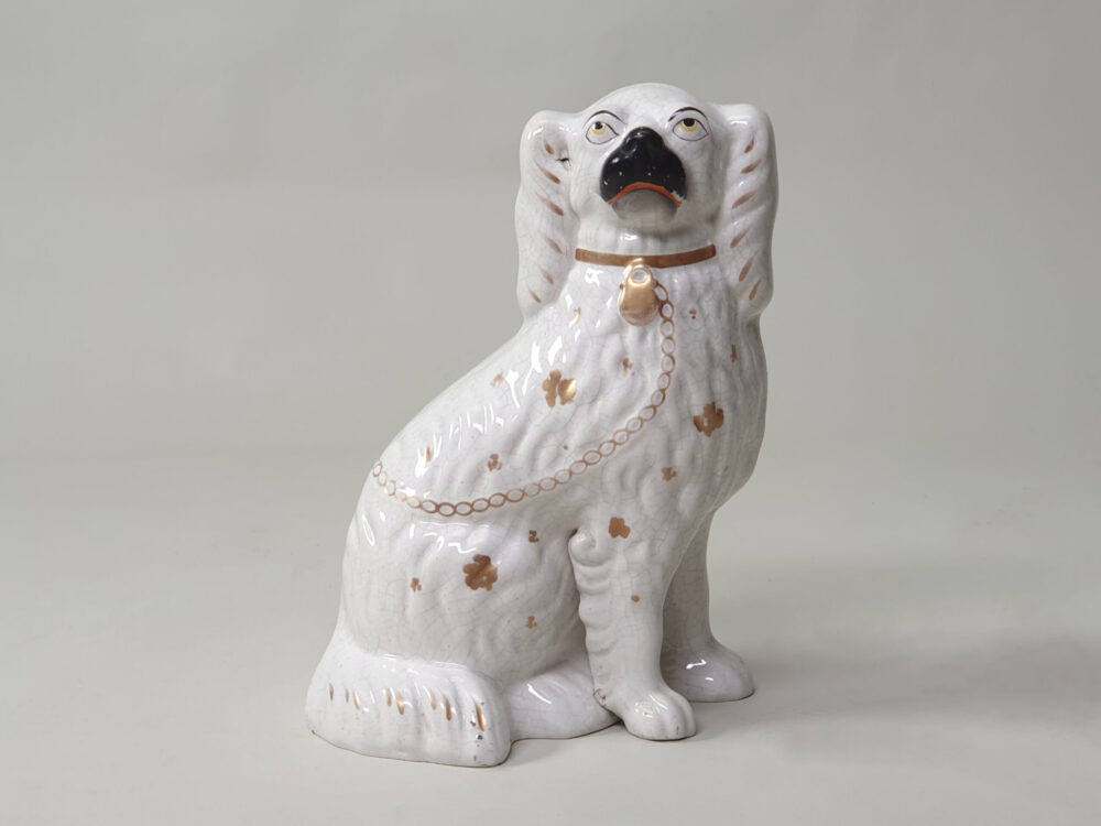 Pair of antique ceramic Victorian Staffordshire Spaniel Dogs