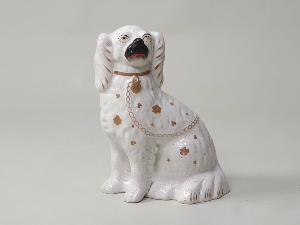 Pair of antique ceramic Victorian Staffordshire Spaniel Dogs