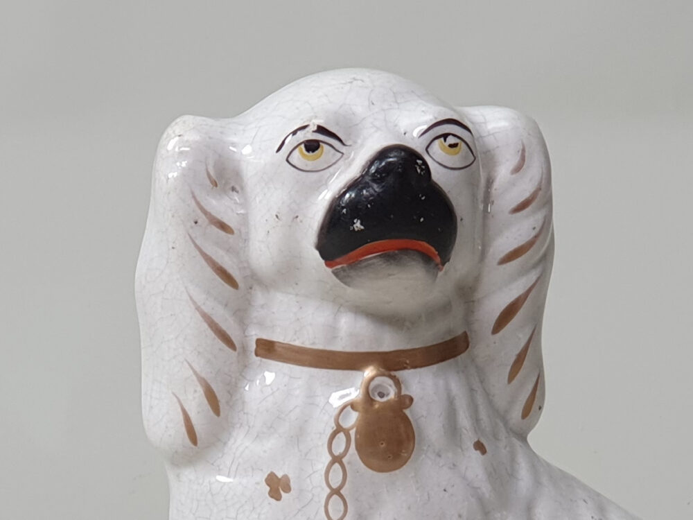 Pair of antique ceramic Victorian Staffordshire Spaniel Dogs