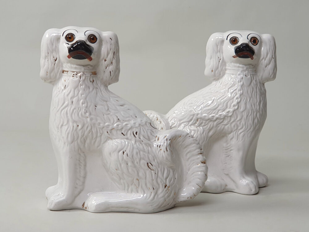 Pair of antique ceramic Victorian Staffordshire Spaniel Dogs