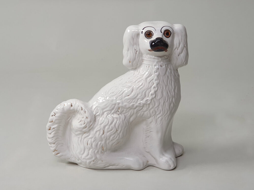 Pair of antique ceramic Victorian Staffordshire Spaniel Dogs