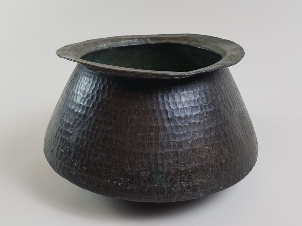 Pair of antique hand beaten copper bowls