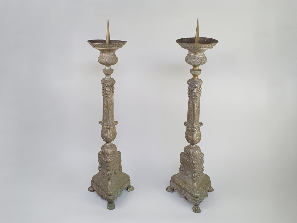 Pair of antique tall decorative pricket Candlesticks